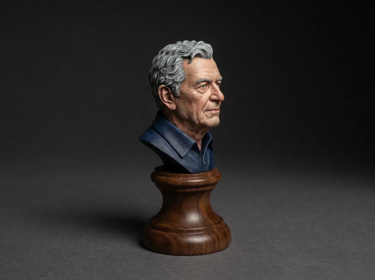 Hand-painted portrait bust on a dark base