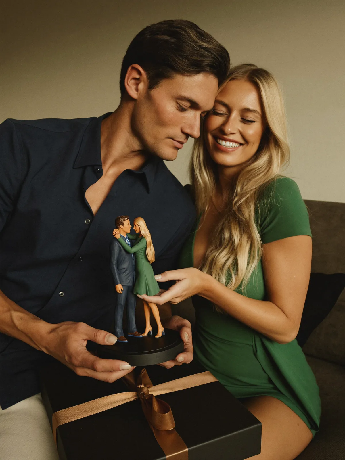 Hand-painted portrait sculpture presented in a satin-lined gift box with ribbon