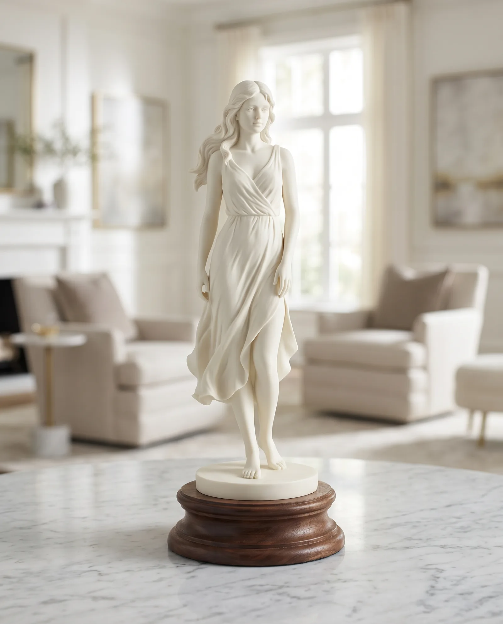 Full Figure tier — standing hand-painted figure on a walnut plinth