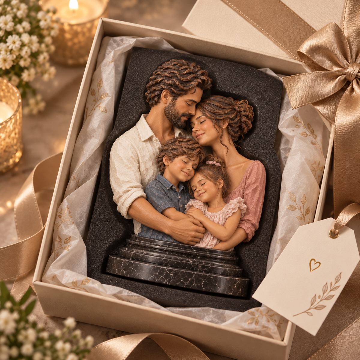 Custom family sculpture in premium gift presentation box