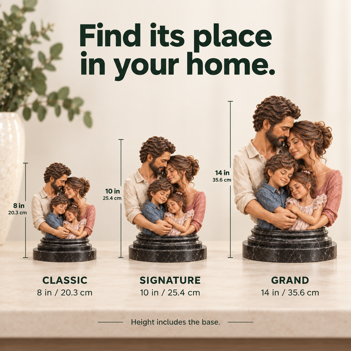 Custom family sculpture size guide — Classic, Signature and Grand