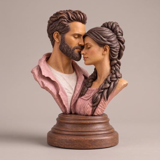 Our Story hand-painted couple sculpture, front view